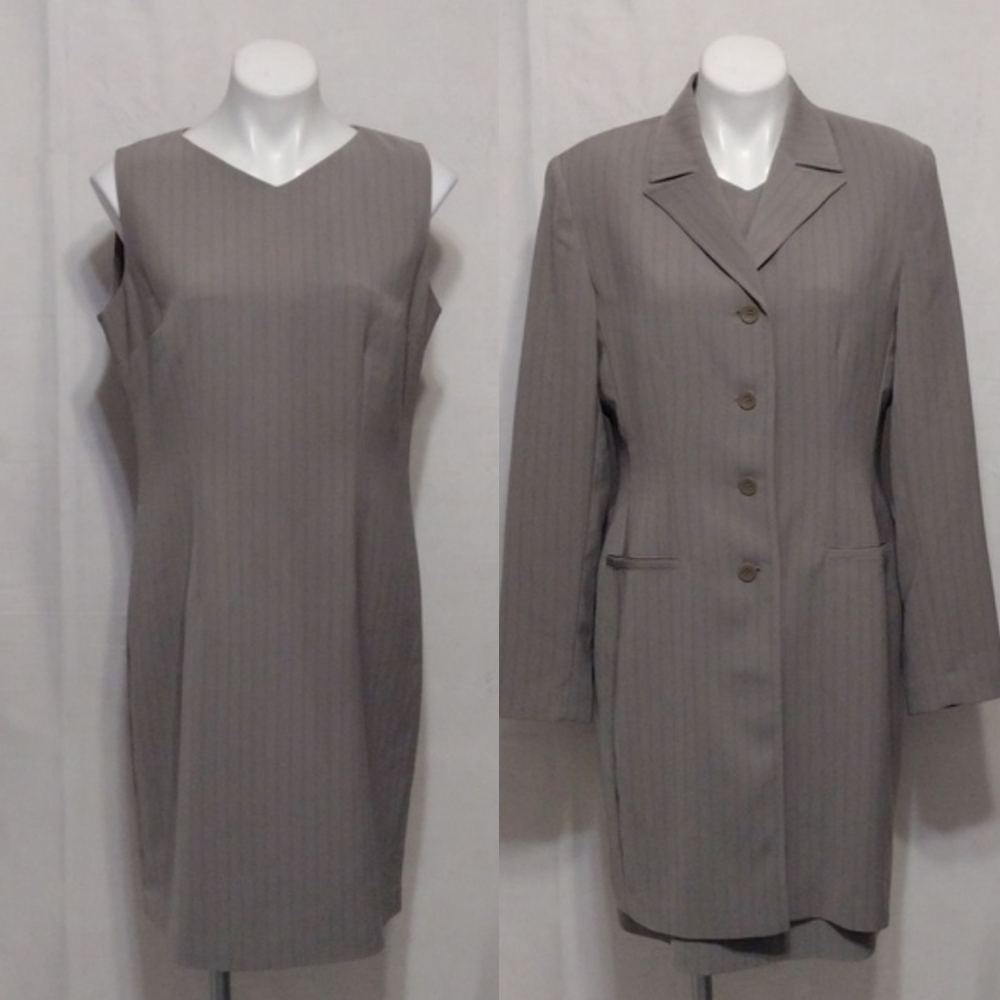 Amanda Smith Pinstripe Sheath Dress Button-Up Blazer Coat Suit Set Size 12 Work